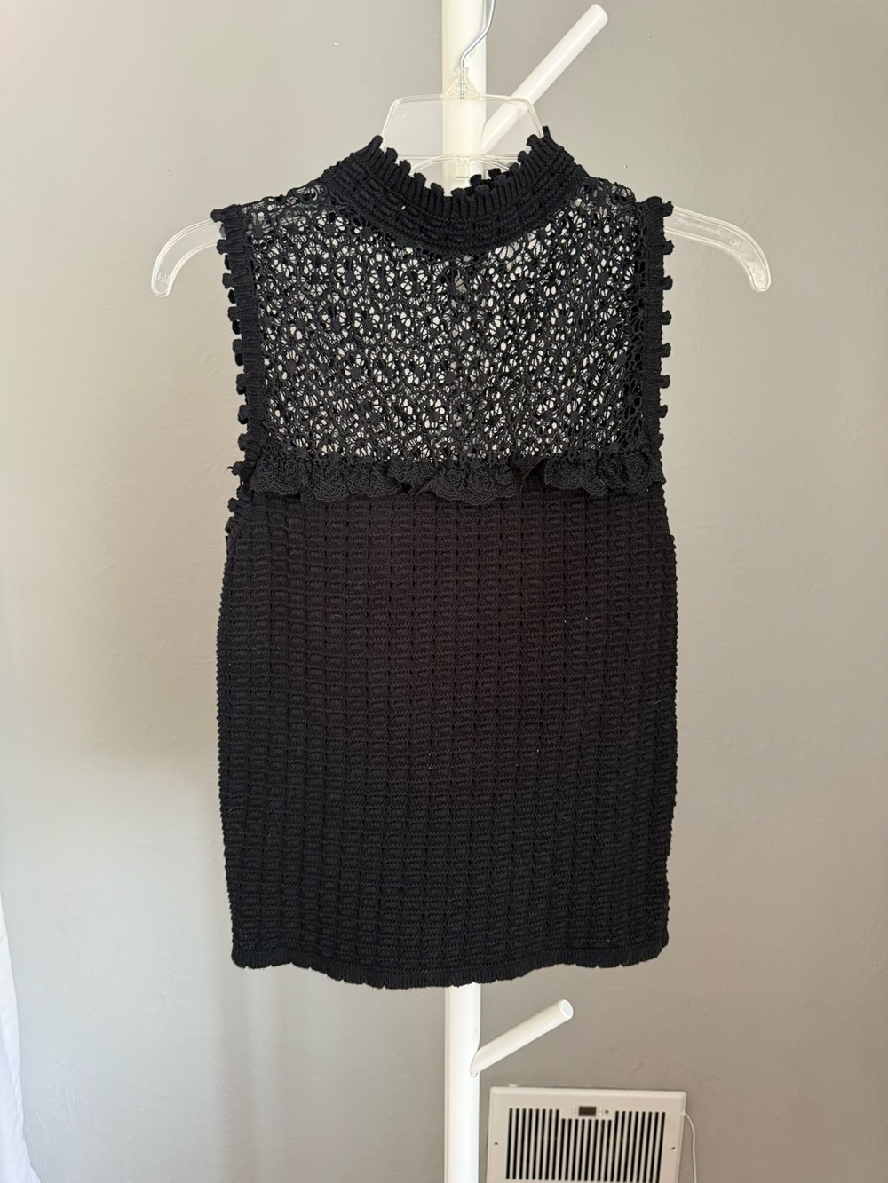 bohme Black Crochet Mock-Neck Sleeveless Tank